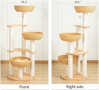 Modern Cat Tree for Large Cats, Wood Cat Tower 3 Condo Perch Heavy DutyBase with Cotton Scratch Post for Indoor Big Cats (90755)