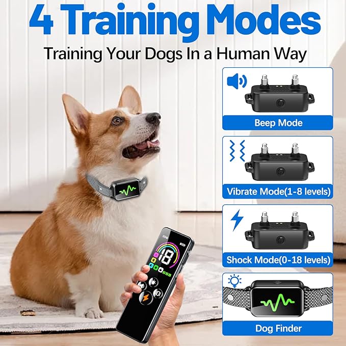 Dog Training Collar, 2 Dogs Shock Collar with Remote Control, 4 Training Modes Vibration, Beep, Shock, IP67 Waterproof Keypad Lock Rechargeable E-Collar for Small Medium Large Dogs