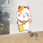 Wall-Mounted Cat Scratcher, 2025 Upgraded Indoor Cat Wall Scratcher — Self-Adhesive Double-Sided Tape, Trimable Scratching Surface, Suitable for Walls/Sofas/Floors (IncludesToy) (Lucky Cat)