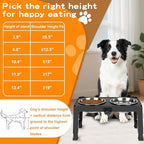 COMESOON Elevated Dog Bowls, 5 Adjustable Heights (3.9"-13.4") Raised Dogs Food Bowl Stand for Medium Large Sized Dogs, Non-Slip Foldable Travel Pet Feeder Black with Stainless Steel Bowls