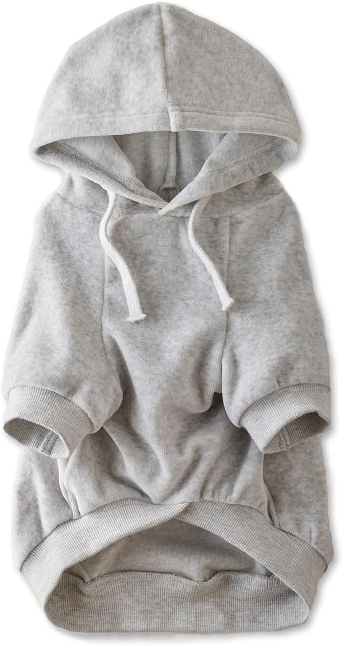 Cooper II Organic Cotton Velour Dog Hoodie Pet Coat for Small, Medium and Large Dogs, Light Heather Gray, XXX-Small (up to 5lbs)