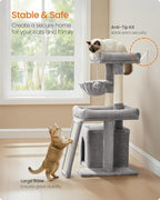 Feandrea Cat Tree, Cat Tower Condo with Scratching Posts and Ramp, 2 Large Perches, Cave, Basket, 33.8 Inches Tall, Dove Gray UPCT013GD02S