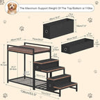 Pet Bunk Bed with Removable Stairs and 2 Drawers, Dogs/Cats Window Perch, Dog Window Seat with Soft Cushion, Ultra-Shallow Steps, Sturdy Metal Frame, Non-Slip, Load Capacity 60 LBS