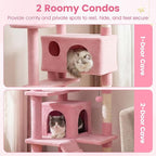 PETSITE 52-inch Cat Tree, Multi-Level Cat Tower with Sisal Scratching Posts, 2 Comfy Condos, Plush Padded Soft Top Perch, Dangling Balls, and Climbing Ladder, Ideal for Indoor Cats (Pink)