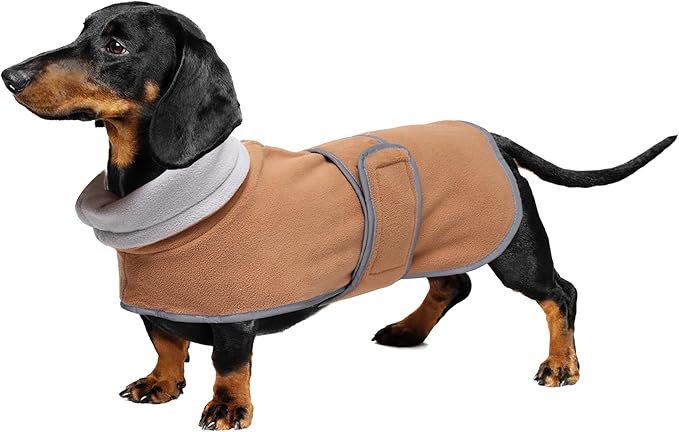 Geyecete Dachshund Sweaters for Dogs Jacket,Dachshund Coat Perfect Dog Winter Coat with Padded Fleece Lining,high Collar,Dog Snowsuit-Brown-L