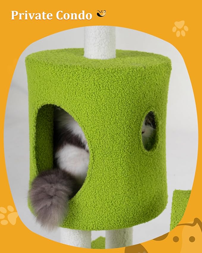 41.2'' Flower Cat Tree with 3 Scratching Posts, Small Cat Tower Cute for Indoor Girl Cat, Cozy Condo Cave Hammock Perch Bed for Kitten Pet, Green