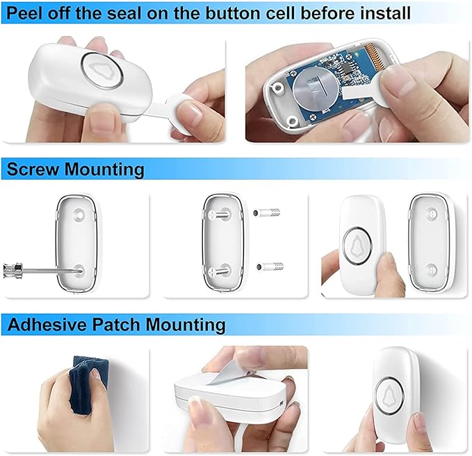 Wireless Doorbell, Remote Door Bell Ringer Wireless Long Range 1000FT, Matt Finish, SECRUI Wireless Doorbells for Home with 3 Plug-in Doorbell Chime and 2 Waterproof Ringer Button (White)