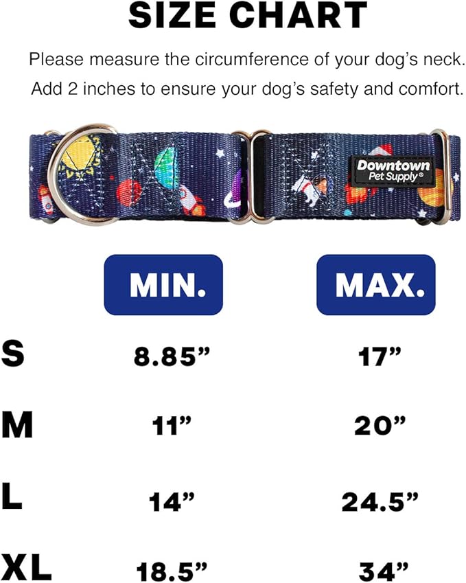 Downtown Pet Supply Big and Wide Durable Martingale Training Collars for Dogs and Puppy in Small,Medium,Large,and Extra Large Dog Collar (Space),X-Large: 18.5 inch-34