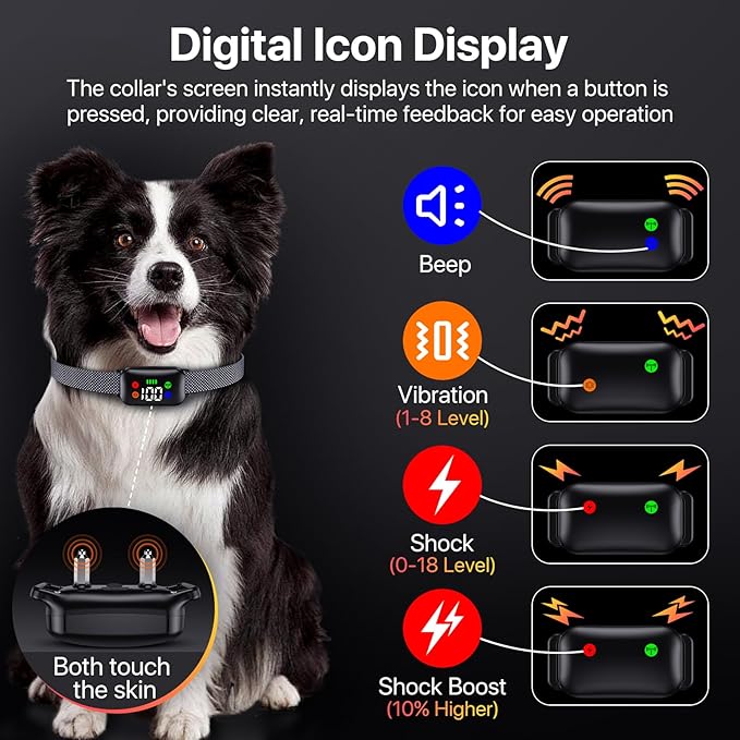 Shock Collar for Dogs, Rechargeble Dog Shock Collar with Remote Control for Medium Large Dogs 40-120lbs, IP68 Waterproof Dog Training Collar with Beep Vibration and Static