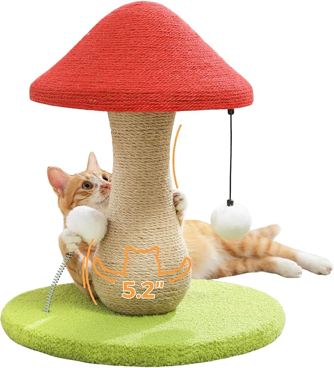 PETEPELA Flower Cat Tree for Indoor Cats, 31.5'' Small Cat Tower Cat Condo with Sisal Scratching Ramp+Mushroom Cat Scratching Post, Cat Scratcher Cute with 100% Sisal Covered Scratching Post