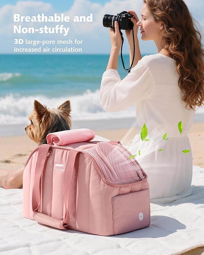Pecute Dog Purse Carrier, Lightweight Dog Carriers for Small Dogs with Large Pockets, Dog Soft-Sided Carriers up to 6.6lbs, Pet Carrier for Puppy Cat, Suitable for Travel, Subway, Pink