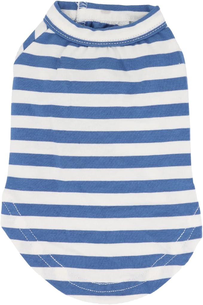 LOPHIPETS 100% Breathable Cotton Striped Dog Tee Shirt T-Shirtfor Small Dogs Teacup Chihuahua Yorkie Puppy Clothes -Blue and White Strips/S