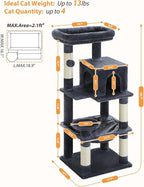 PEQULTI 45.7'' Cat Tree for Indoor Cats with Metal Frame Big Hammock, Cat Tower for Small or Medium Cats with Cat Condo House, with Scratching Posts and Top Perch, Dark Grey