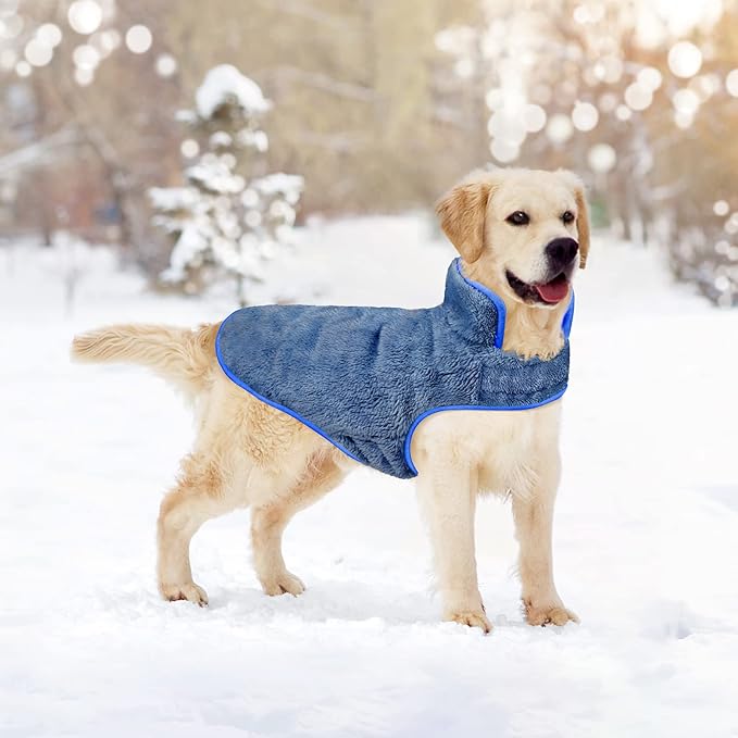 Malier Dog Winter Coat, Reversible Fleece Dog Cold Weather Coats, Windproof Warm Snow Puppy Jacket Vest Pet Clothes for Small Medium Large Dogs (Blue, Small)