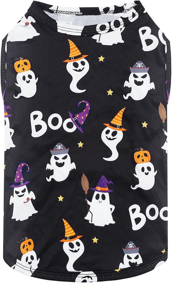 CuteBone Halloween Dog Shirts 2-Pack Soft Pet Clothes Breathable Summer Vest for Small Puppy and Stretchy Cat Apparel 2BX22S