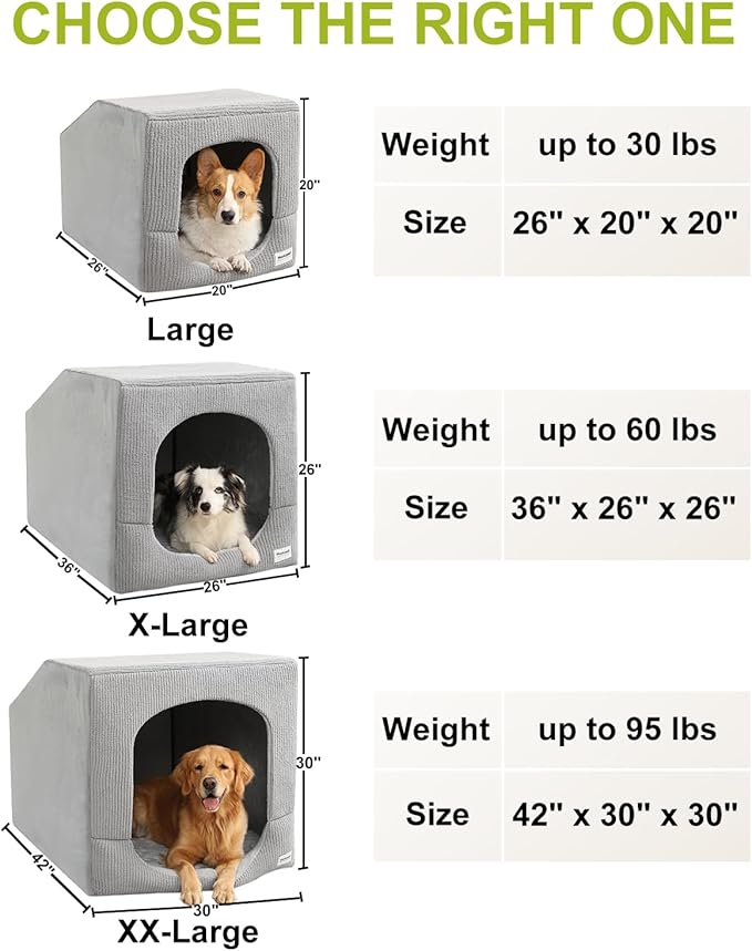 Hovicaed Indoor Dog House for Extra Large Medium Small Sized Dogs - Dog Tent with Washable Removable Cover, Pet Orthopedic Dog Cave Bed Egg-Crate Foam Cushion, Inside Dog House Large Space(XXL)