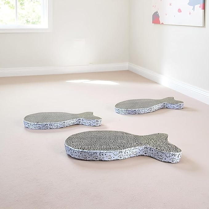 2Pcs Cat Scratching Board Premium Scratch Textures Cardboard Anti-Scratch Stress Relieve Indeformable Fish Self-Adhesive Scratching Board, Cat Scratching Pads (28×15×2.5 cm)