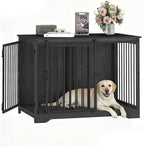 43.3" Dog Crate Furniture with Barn Door, Heavy Duty Dog Kennel Indoor with 2 Doors, Wooden Pet Cage End Table for Large Small Medium Dogs, Anti-Chew Anti-Escape, Black DFC92304B