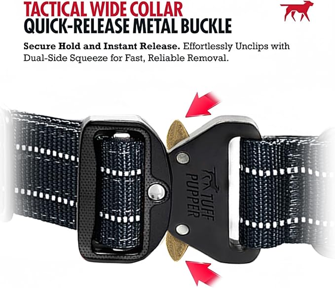 Tuff Pupper Tactical Dog Collar with Handle | Heavy Duty Adjustable Dog Collar | Military Nylon Collar for Medium Dogs | Quick-Release Buckle | Soft Padded Comfort | Training Control (Black, Medium)