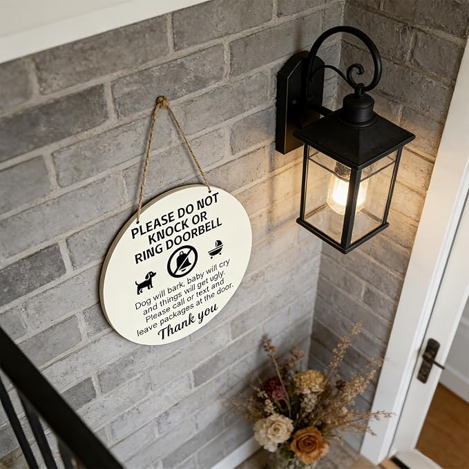 Baby Sleeping Sign For Front Door Do Not Ring Doorbell Sign Wooden Do Not Knock Or Ring Doorbell Signs Baby Sleeping No Doorbell Signs For New Parents Gifts