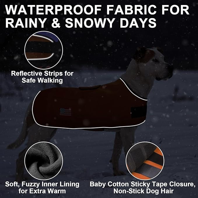 BEAUTYZOO Dog Winter Coat for XX-Large Dogs Waterproof, Warm Reflective Great Dane Oxford Canvas Jacket, Fleece Dog Cold Weather Coats Windproof for Female Male Dogs, Orange XXL
