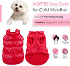 AOFITEE Dog Jacket, Dog Winter Coat, Warm Dogs Coat, Fleece Dogs Puffer Jacket, Windproof Waterproof Pet Snowsuit, Cozy Female Male Pet Snow Jackets Fleece Vest with Snap Closure, Christmas Red, XL