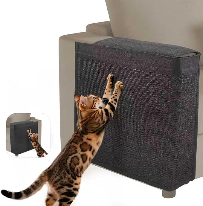 Couch Protector from Cat Claws - Cat Scratch Sofa Protector Universal Fit on Both Arm Sides with Black Sisal Pad for Leather and Fabric Sofa,27.5 * 19.7 inch Expanded Coverage Sisal Area(Black)