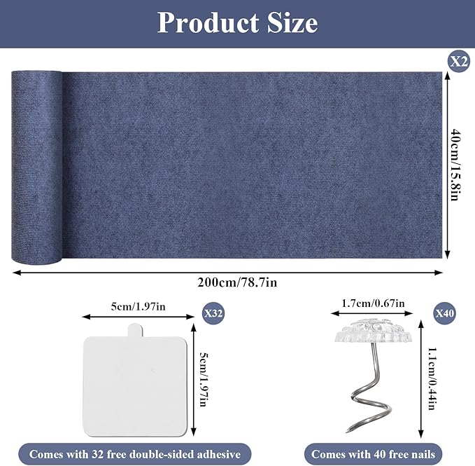 2-Pack 15.7"x78.7" Cat Scratch Mat with 40 Screws & 32 Adhesive Pads, Cat Scratch Couch Furniture Protector, DIY Trimmable Pad for Cats to Shield Walls, Sofas and Towers (Light Gray)