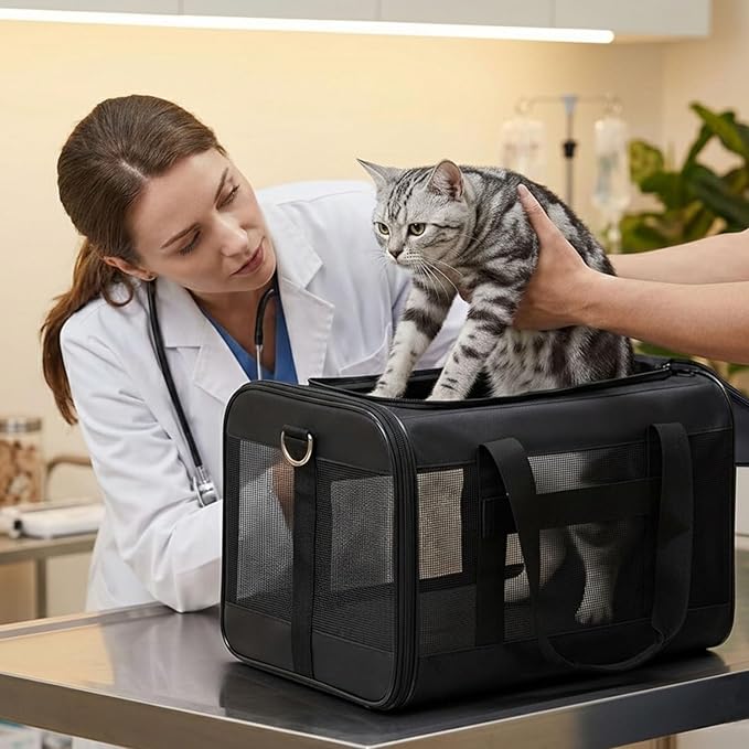 Dog Carrier Soft Sided, Large Cat Carrier with Inner Safety Leash, Pet Transport Carrier for Large Cats and Medium Dogs up to 20 Lbs, Collapsible Travel Puppy Carrier Bag -Turquoise L