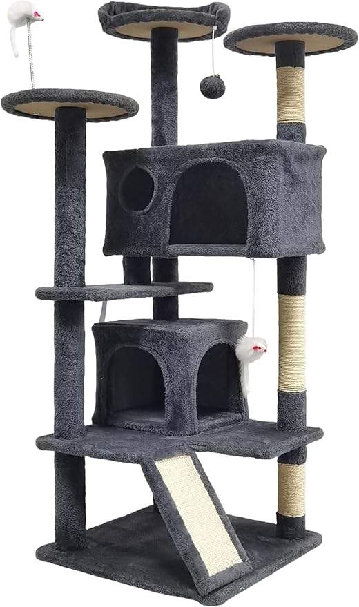 53-inch Cat Tree Tower for Indoor Cats,Cat Tree House Cat Furniture with Sisal Scratching Post,2 Cat Caves,Dangling Toys