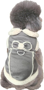Jecikelon Bowtie Dog Cold Weather Coat Fleece Lining Warm Pet Puppy Turtleneck Dogs Winter Clothes for Small Dogs with D-Ring (Gray, Medium)