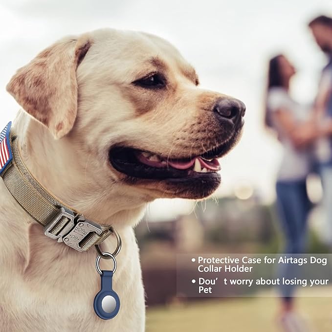 DAGANXI Tactical Dog Collar, Adjustable Military Training Nylon Dog Collar with Control Handle and Heavy Metal Buckle for Medium and Large Dogs, with Patches and Airtags Case (S, Brown)