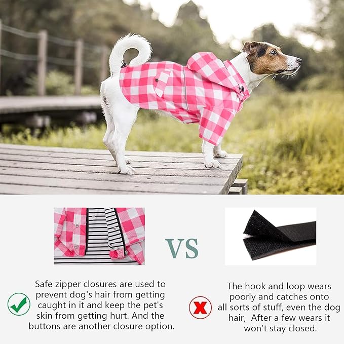 Dog rain Coat Waterproof Raincoat Puppy Jacket with Legs Buttons Zipper Hood Drawstring Fit for Yorkie Terrier Schnauzer Poodle Border Collie Labrador Golden Retriever 8lbs to 80lbs Pink XXL
