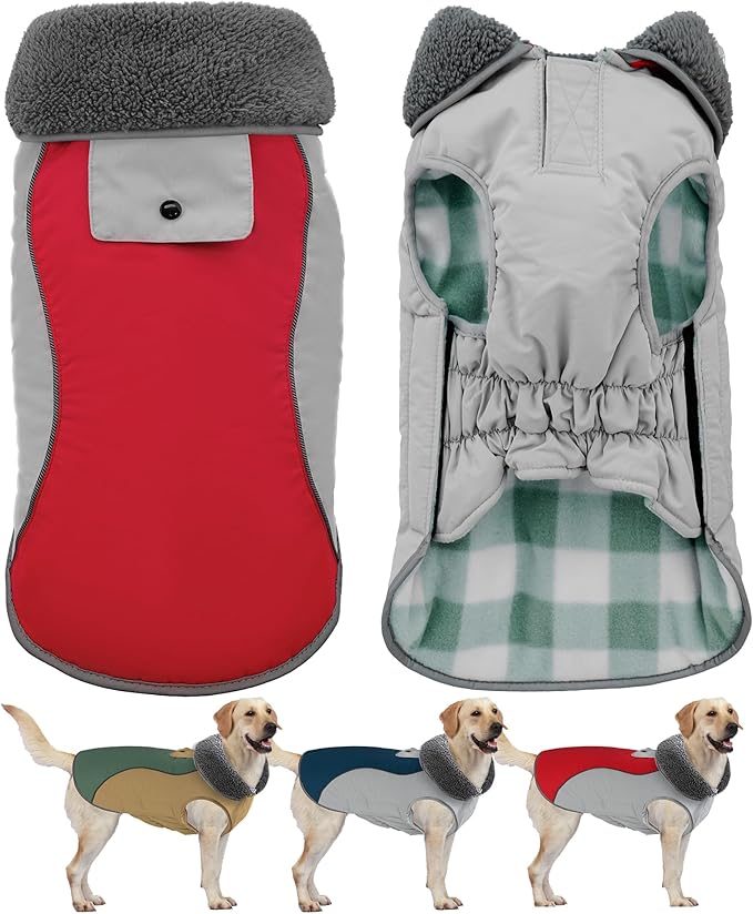 Doglay Dog Coat Waterproof Warm Dog Winter Jacket,Christmas Reflective Fleece Puppy Winter Coat with Harness Hole, Adjustable Snow Jacket for Small Medium Large Dogs
