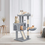 36 Inch Cat Tower for Indoor Cats, Multi Level Cat Condo with Scratching Post, Ramp, Plush Perch, Cat Cave, Basket, Cat Activity Center w/Ball for Small Space, Light Gray
