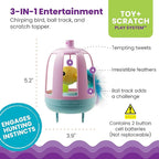 Catstages Two-in-One Chirping Bird Cat Toy with Ball Track for Corrugate Cat Scratcher, Engages Hunting Instincts, Purple