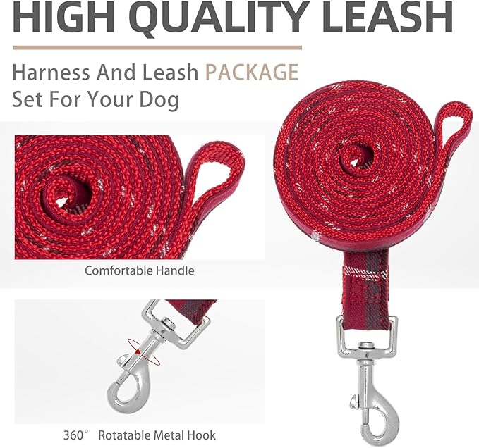 PUPTECK Soft Mesh Dog Harness and Leash Set Step-in Plaid Puppy Padded No Pull Vest Harness for XS Small Medium Sized Dogs Cats Outdoor Walking, Red M