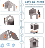 Dog House Outdoor Weatherproof，Waterproof Resin Outside Dog House with Elevated Floor and Air Vents, Durable Doghouse for Samll Medium Large Dogs (Light Grey, 38.62" L×36.26" W×38.07" H)