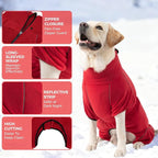 Mihachi Dog Snow Suit Dog Coat Soft Fleece Pullover Pajamas, Pet Windproof Warm Cold Weather Jacket with Zipper, Reflective Jumpsuit Apparel Outfit Clothes for Large Dog, Red L