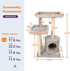 42-in Heavy-Duty Cat Tree for Large Cats, Multi-Level Tower with Sisal Scratching Posts, Plush Perch, Hammock & Condo Anti-Tip Design