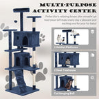 Heavy Duty Cat Tree Tower, 70" Tall Cat Tower for Indoor Cats with Cat Scratching Post with Bed, Cat Condo, Hanging Ball, Multi-Level Cat Climbing Tower Cat Trees Furniture Activity Center, Navy Blue