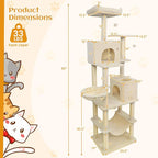 Tangkula 80 Inch Tall Cat Tree, Multi-Level Cat Tower with Sisal Scratching Posts, 2 Condos, Plush Perch, Hammock, Basket, Dangling Toys, Cat Climbing Furniture for Indoor Cats (Beige)