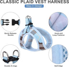 EXPAWLORER Classic Plaid Puppy Harness - Small Dog Collar and Leash with AirTag Holder Case - Soft Mesh Padded Adjustable Dog Vest Harness No Pull, Reflective Escape Proof for Outdoor, Blue S