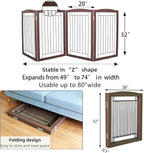 ZJSF Freestanding Foldable Dog Gate for House Extra Wide Wooden Brown Puppy Gate Stairs Dog Gates Doorways Tall Pet Gate 32 "Height 4 Panels Pet Fence