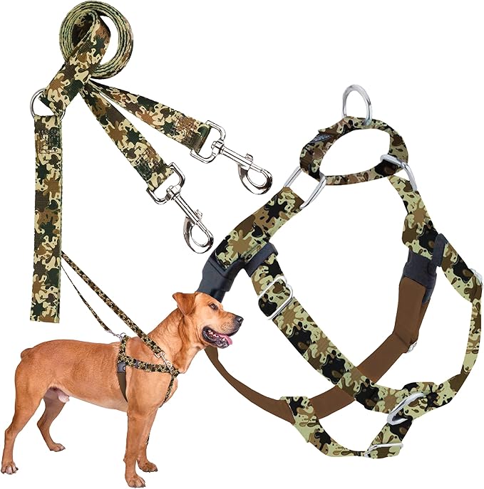 2 Hounds Design - Freedom No-Pull Harness & Training Leash in Green Mud | Dual Leash Loops, No Pulling on Walks | Lined to Prevent Chaffing | for Large Sized Dogs (Size L, Chest 28”- 32”)