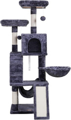 Heybly Cat Tree, Cat Tower for Indoor Cats, Multi-Level Cat Furniture Condo for Cats with Padded Plush Perch, Cozy Basket and Scratching Board, Smoky Gray HCT014G