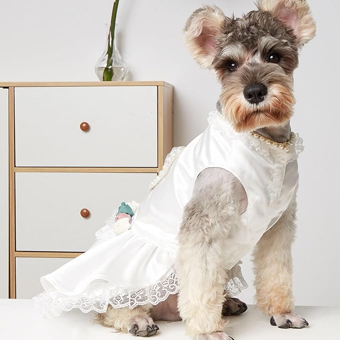 Luxury Pearl Dog Wedding Dress,Dog Rose Love Heart Dress,Pet Bride Costume Formal Apparel for Small Dogs (White, Small)