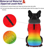 Dog Winter Coat, Waterproof Dog Jacket with Leash Hole, Reflective Adjustable Pet Snow Vest, Warm Fleece Sweater for Small Medium Large Dogs - Rainbow, XS
