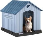 PUKAMI Large Dog House Outdoor Indoor, Plastic Dog House Weatherproof for Large Dogs, Sturdy Puppy Shelter with Air Vents and Elevated Floor, Easy Clean and Assemble (Blue, 31.5"D x 33.5"W x 33.9"H)