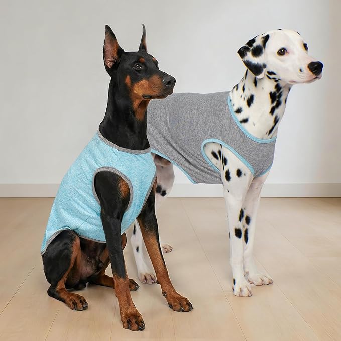 KYEESE 2Pack Dog Shirt, Lightweight Sun Protection Sleeveless Dog T Shirts for Large Dogs Boy, Breathable Pet Reflective Tank Top Summer Dogs Clothes for Outdoor Walking, Grey+Sky Blue, 3XL